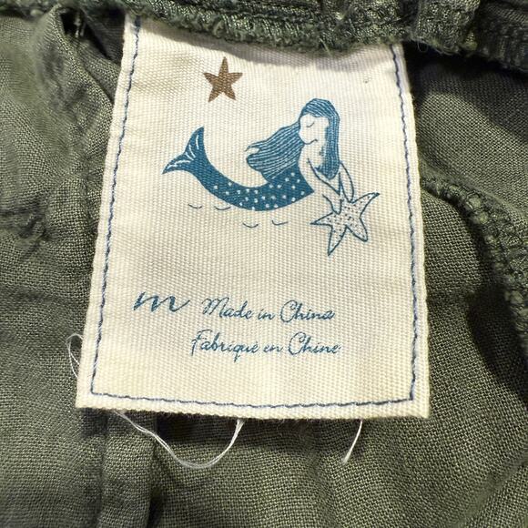 Anthropologie Mermaid Olive Green Embroidered Linen Blend Shorts Women Medium - Picture 5 of 9